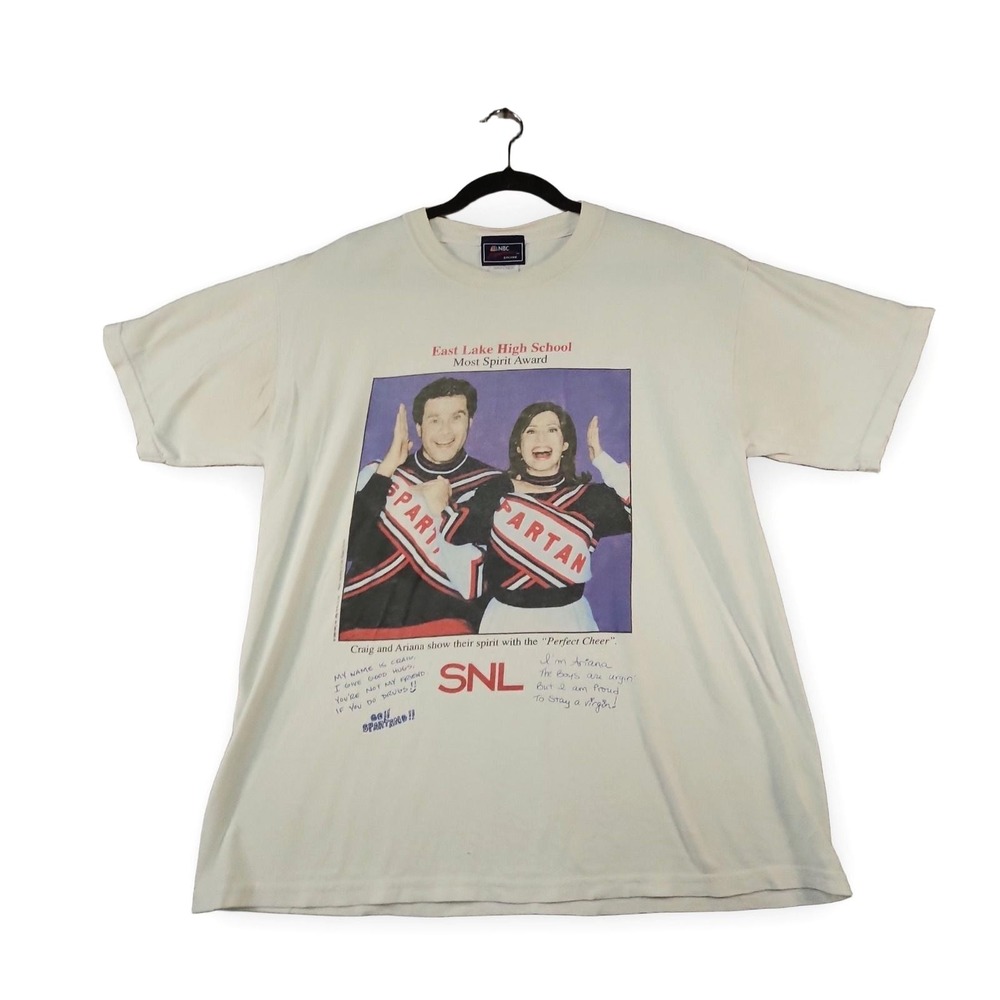 VTG SNL Spartan Cheerleaders Tee L White 1998 NBC East Lake High Spirit Award